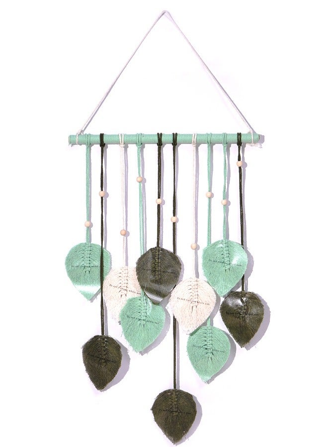Macrame Wall Hanging Leaves, Bohemian Wall Hanging Woven Tapestry, Large Chic Woven Leaf Tassels Handmade Woven Wall Art for Bedroom Living Room Apartment Gallery Home Green - Image 1